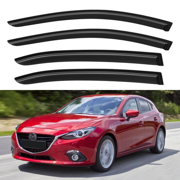YQAUTEC Window Visors Rain Guards for 2014-2018 Mazda 3 Sedan,