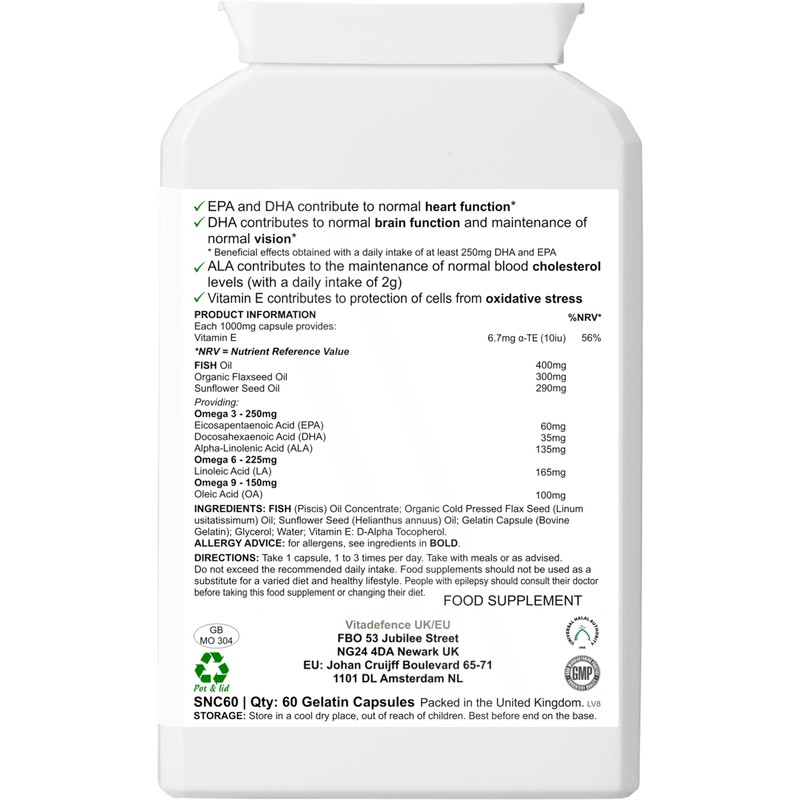 Vitadefence Omega 3-6-9 Multi, Fish Oil with Flaxseed and Sunflower