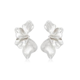 Enrwin Chunky Statement Sectored Flower Leaf Shell Angel Wing Clip Post Earrings Hypoallergenic Trendy Boho Drop Dangle Earrings for Women Wedding Bridal Party (Style1-Platinum Plated)