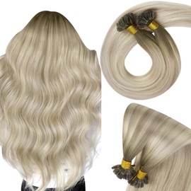 Sunny Hair U Tip Hair Extensions Human Hair Blonde Balayage K Tip Hair Extensions 24in U Tip Hair Extensions Ash Blonde Ombre Platinum Blonde U Tip Hair Extensions Human Hair Lengthening 50g 50s