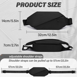 FuninCrea Sling Bag Men's Shoulder Bag Chest Bag with 2 Zip Pockets, Shoulder Bag Men's Small Waterproof Con with Adjustable Strap for Travel, Running, Hiking, Cycling, black