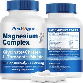 PeakVigor Magnesium Complex 90 Capsules | High Absorption | 5-in-1 Formula | 45 Days Servings | Third Party Tested | Dietary Supplement