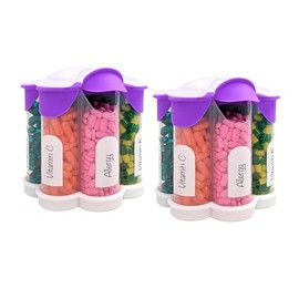 Extra Large Pill Organizer Daily, Weekly, Monthly Supplement Bottle, Cute Blossom Pill Dispenser with 7 XL Compartments (2 Pack Combo) (Purple 2 Pack)