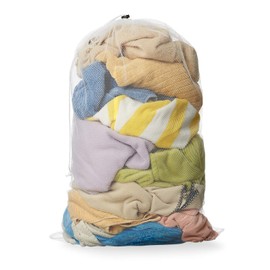 Casafield 24" x 36" Large Mesh Drawstring Laundry or Equipment Bag - Heavy-Duty Washable Net - White