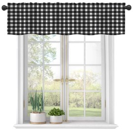 Valances for Windows, Black and White Plaid Semi Sheer Valances Windows Curtain, Rod Pocket Short Window Treatment Light Filtering Decor Valances for Kitchen Living Room Bedroom Windows - 42"x12"