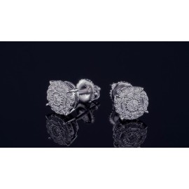 Harlembling Real Solid 925 Silver Iced CZ Hip Hop Men's Ladies Earrings Round Cluster Studs