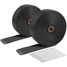 Auto Dynasty Exhaust Header Heat Wraps Roll with 10 Steel Ties, 2in x 50ft Fiberglass Heat Shield Tape for Motorcycle Car Exhausts Headers, Natural Black