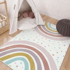 STARUIA Washable Rainbow Rug for Girls Bedroom, Boho Classroom Rug Small 3x5 Area Rugs for Kids Room, Soft Kids Carpet Non-Slip Nursery Rugs for Playroom Tent Baby Dorm