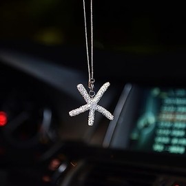 Dotesy Bling Bling Starfish Diamond Ornament Pendant for Car Rear View Mirror Car Lucky Hanging Interior Decor for Women (White)