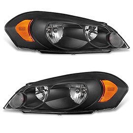 2006-2013 Impala Headlight Assembly by ADCARLIGHTS - Headlights for 2006-2013 Chevy Impala/2006 2007 Chevy Monte Carlo Headlamp Replacement Left and Right - Black Housing