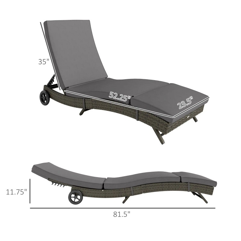 Patio Outdoor PE Rattan Sun Lounger Adjustable Backrest Wicker Chaise
