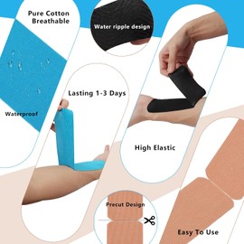 Qivine Cinta de Kinesiología 3 Rollos, Cinta Respirable Deportiva, Kinesiology Tape Muscular Resistente al Agua para Músculos de Rodilla, Hombro, Tobillo, 5CM * 5M, 3 Colores (Precortado)