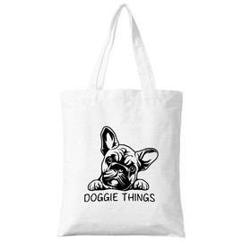 ZYQFN French Bulldog Doggie Things Canvas Tote Bag for Women, Dogs Lover Gift for Dog Mom, Birthday Christmas Cute French Bulldog Gifts For Women, Tote Bag for Work College Travel. (049)