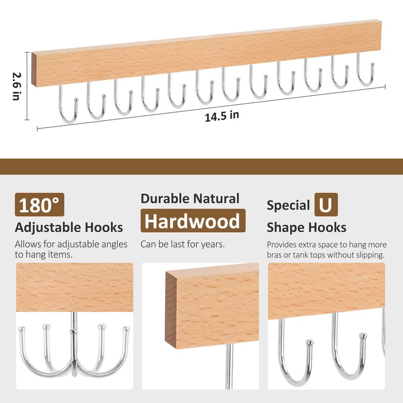 ZEDODIER 2 Pack Necklace Organizer Wall Mount, Wooden Jewelry Hanger