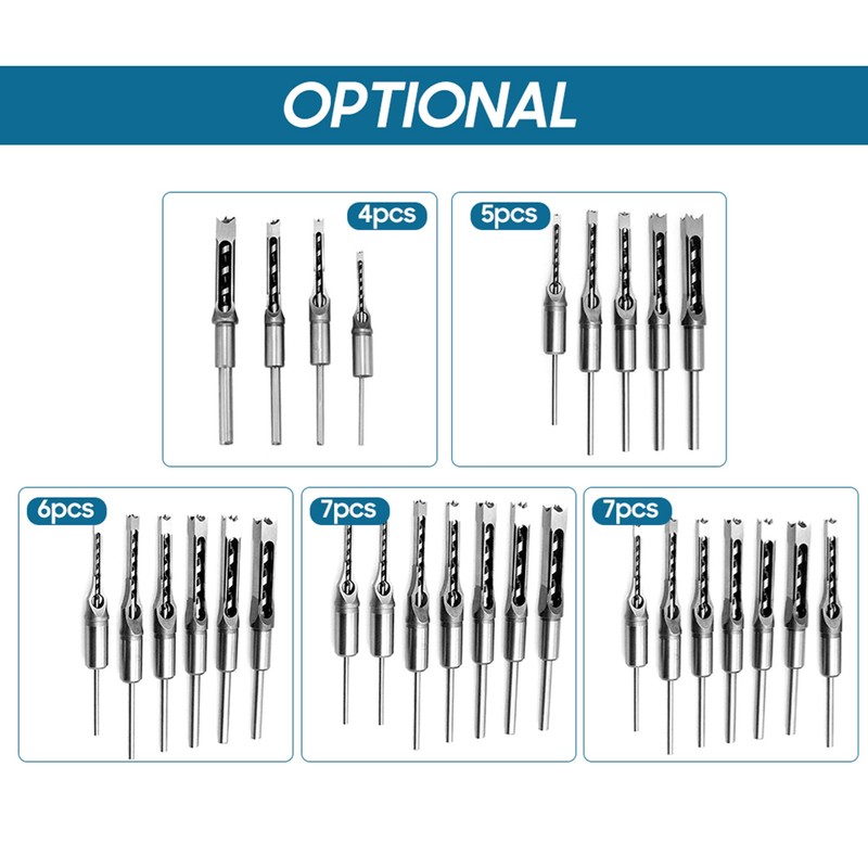 4pcs Square Hole Drill Bit Woodworking Hole Saw Mortising Chisel