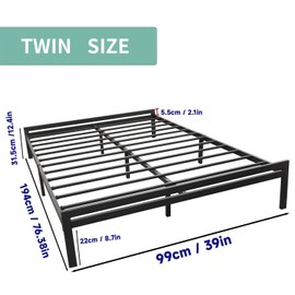 Heavy Duty Metal Twin Bed Frame No Box Spring Needed, 10-inch Upgraded Black Twin Size Sturdy Iron Bed Platform, Easy Assembly, No Noise & Squeak, Underbed Storage Space