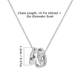 Ketten für Damen, Silberkette damen, 40+5cm Halskette Silber Anhänger Kreis mit 3 Ringen, 14K Gold/Weißgold, Halsketten Schmuck Anhänger Halskette Damen
