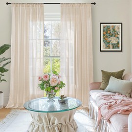 BGment Natural Linen Curtains 80 Inches Long for Living Room - Rod Pocket Light Filtering Window Drapes for Farmhouse Bedroom Dining Room Decor Lightweight Rustic, 2 Panels, 52 Inch Wide Each Panel