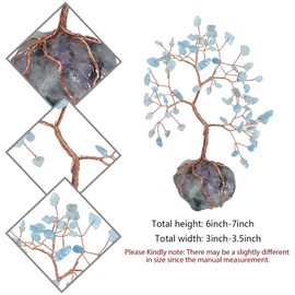 mookaitedecor Natural Aquamarine Crystal Tree with Raw Crystals Amethyst Base Stone Money Tree Feng Shui Luck Figurine Ornament for Home Office Table Decoration 6-7 Inch