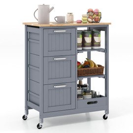 PETSITE Kitchen Island Cart with Storage & Wheels, Rolling Small Island Table with Drawers & Shelves for Home (Grey)