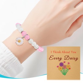 Beaded Bracelets Gifts for Sister Long Distance Relationship Gift for Best Friends Girlfriend Sisters Mom Daisy Flowers Lovers Gift Jewelry Bracelets with Gifts Cards Inspirational Graduation Birthday