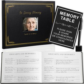 MIIOO Black Funeral Guest Book for Memorial Service, Hardcover Funeral Sign in Book for Guests,in Loving Memory Guestbook Set with Pen and Sign,Celebration of Life Decorations