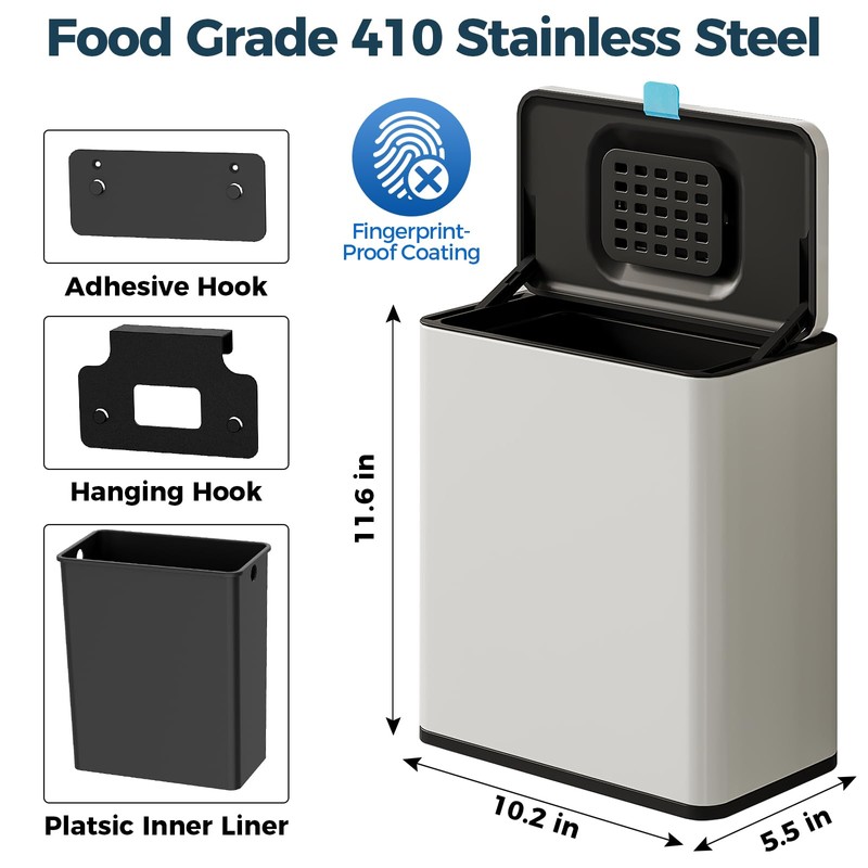 LINSSEN Stainless Steel Hanging Trash Can with Lid and Inner