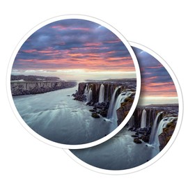 Vinyl Round Stickers (Set of 2) 10cm - Selfoss Waterfall National Park Iceland for Laptops, Tablets, Luggage, Scrap Booking, Fridges #53410