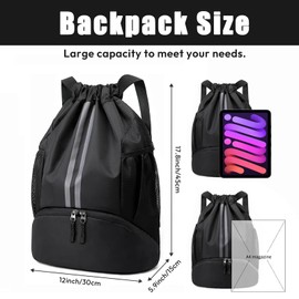 Waterproof Drawstring Backpack for Gym & Swim – Lightweight Sports Bag with Shoe Compartment, Large Capacity, Wet/Dry Pockets (Men & Women)