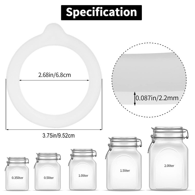 ASTER 8 Pcs Replacement Silicone Jar Gaskets, Airtight Silicone Jar