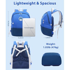 rockpapa 15-Inch Kids Backpack for Boys Girls, Perfect for Early Elementary Daycare School Travel, Ergonimic Design, Padded Back & Adjustable Strap Blue