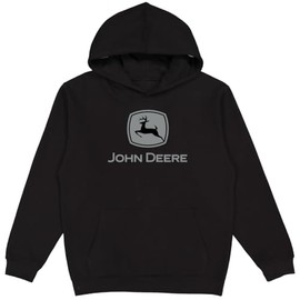 John Deere Hooded Sweatshirt, Trademark Logo, Heather Gray (US, Alpha, Large, Regular, Regular, BLACK with Grey logo)