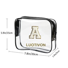 LUOTIVON 2Pcs Initial Clear Make Up Bags Sold Empty, TSA Approved Clear PVC Waterproof Toiletry Bag, Travel Essential Makeup Bags Organizer with Zipper for Women