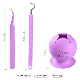 iVyne Berry and Silicone Weeding Tools for Vinyl, Suction Vinyl Weeding Scrap Collector Holder, Craft Tweezer, Weeder, Vinyl Weeding Tool Kit for Cricut, Silhouette Accessories Scrap Storage - Purple