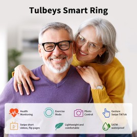 Tulbeys Smart Ring, Fitness Tracker for Women Men, Step Counter Heart Rate Blood Oxygen Calorie Sleep Tracker Health Ring Hand Gesture Brush Tiktok, 5ATM Waterproof 7-10 Days Battery Life(Silver US9)