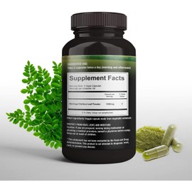 100% Raw and Pure Moringa Leaf Powder Capsules. Organic Certified Moringa Leaf. Natural Superfood with Essential Amino Acids, Antioxidants and Omega 3, 500mg, 120 Capsules.