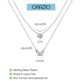 ORAZIO Sterling Silver Necklaces for Women Choker Necklaces Heart Zircon Butterfly Silver Necklaces for Women Silver Necklace Chain Layered Necklaces for Women