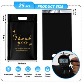 Jowlroel Thank You Poly Mailer with Handle, Waterproof and Tear-Resistant Shipping Bags for Clothing, 3mil Thick Strong Mailing Bags with Self-Seal, 10x13 Inch 25 PCS.