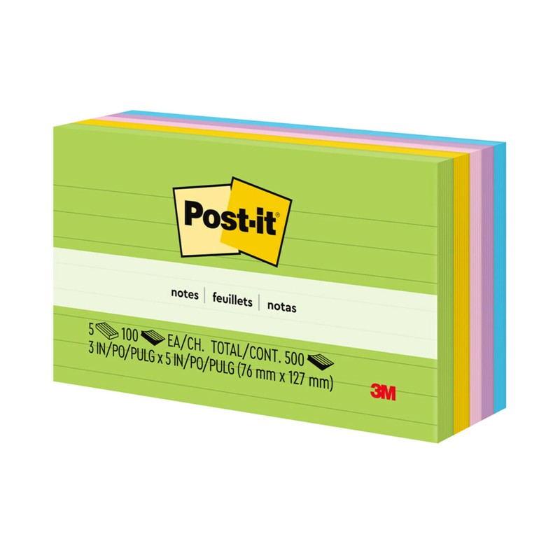 Post-it Notes, 3 in x 5 in, 5 Lined Sticky