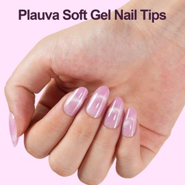 Plauva Cat Eye Press on Nails, 300Pcs Short Oval Cat Eye Nail Tips, Glossy Glitter Soft Gel Fake Nails for Women and Girls Stick On Nails in 15 Sizes