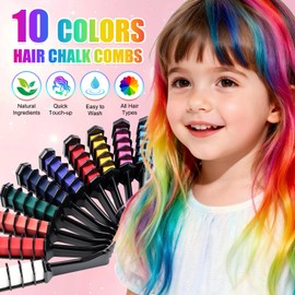 Festive Fun Hair Chalk CombsInstant Hair Color Comb,Washable & Temporary Hair Color Dye for All Ages, Hair DIY Perfect for Birthday Party Christmas Gifts New Year (10 Vibrant Colors)