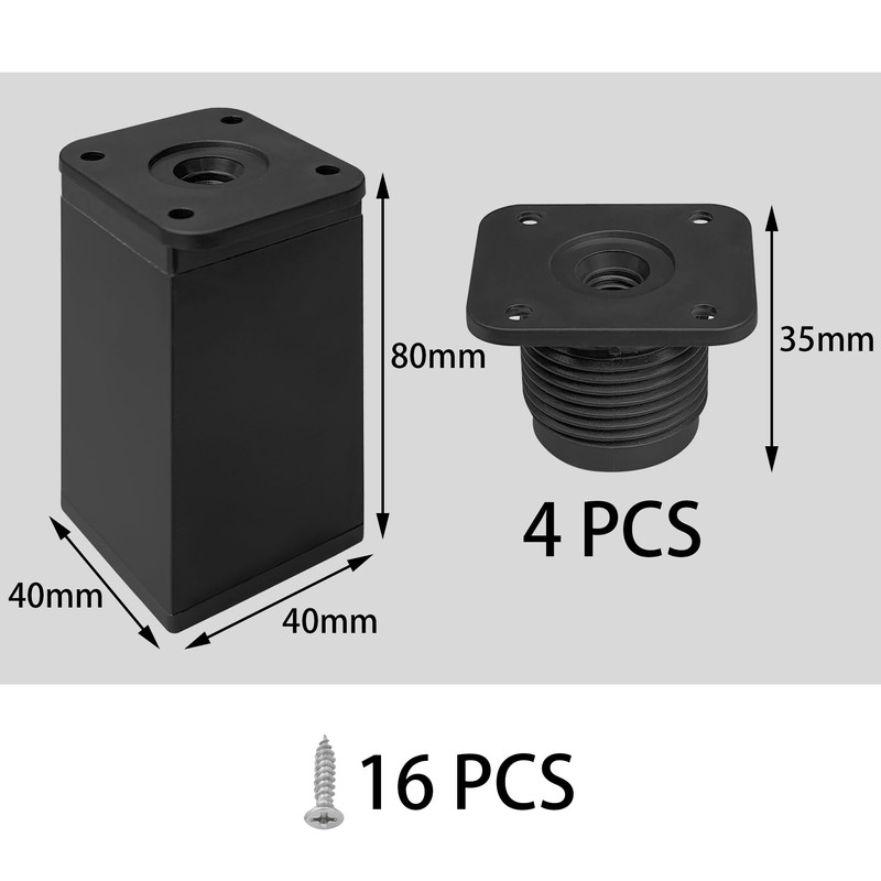 DDHOMIN 4 PCS Plastic Adjustable Funiture Legs for Sofa,Desks,Cabinets