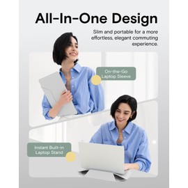 MOFT Laptop Carry Sleeve, 2-in-1 Laptop Bag & Stand for 13" MacBook Air/Pro & Dell/HP/Lenovo/Asus, Stylish Slim Computer Sleeve Bag with Expandable Storage for Computer Accessories, Misty Cove