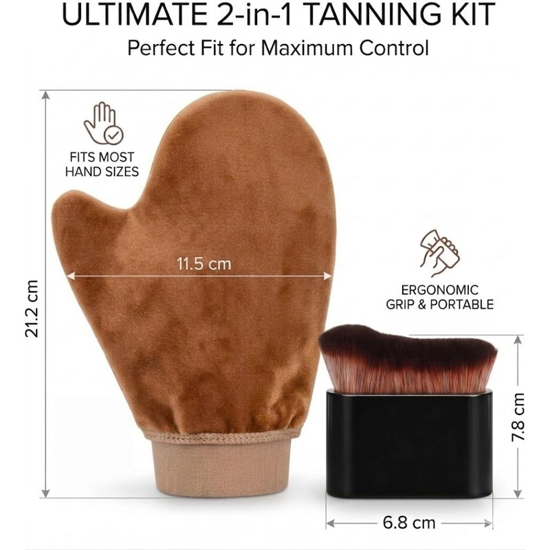 Tanning Mitt and Fake Tan Brush Set, Reusable Applicators for