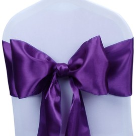 Babenest Satin Chair Sashes Ties Upgraded 10 pcs Chair Ribbons Bows for Wedding Banquet Party Christmas Baby Shower Events Decoration (Purple)