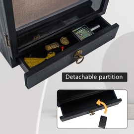 FramePro Deep Shadow Box Frame 11x16 with Drawer and Soft Line Back, Display Case Memory Box Real Glass for Keepsakes Collections, Medals, Bouquet Wall or Tabletop Black