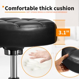 Rolling Stool PU Leather Round - Ultra Soft Padded Seat Cushion Stool with Wheels with Footrest, Weight Capacity 300lb,Adjustable Height Stool for Tattoo Massage Salon Medical Spa Center (Black1)