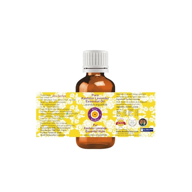 Deve Herbes Pure Kashmir Lavender Essential Oil (Lavandula angustifolia) Natural
