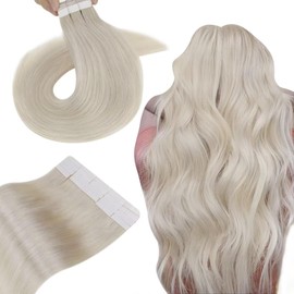 Hetto Tape Extensions Real Hair Blonde Tape-In Real Hair Extensions Remy Hair Extensions Tape in Real Hair White Blonde #60 40 g 30 cm