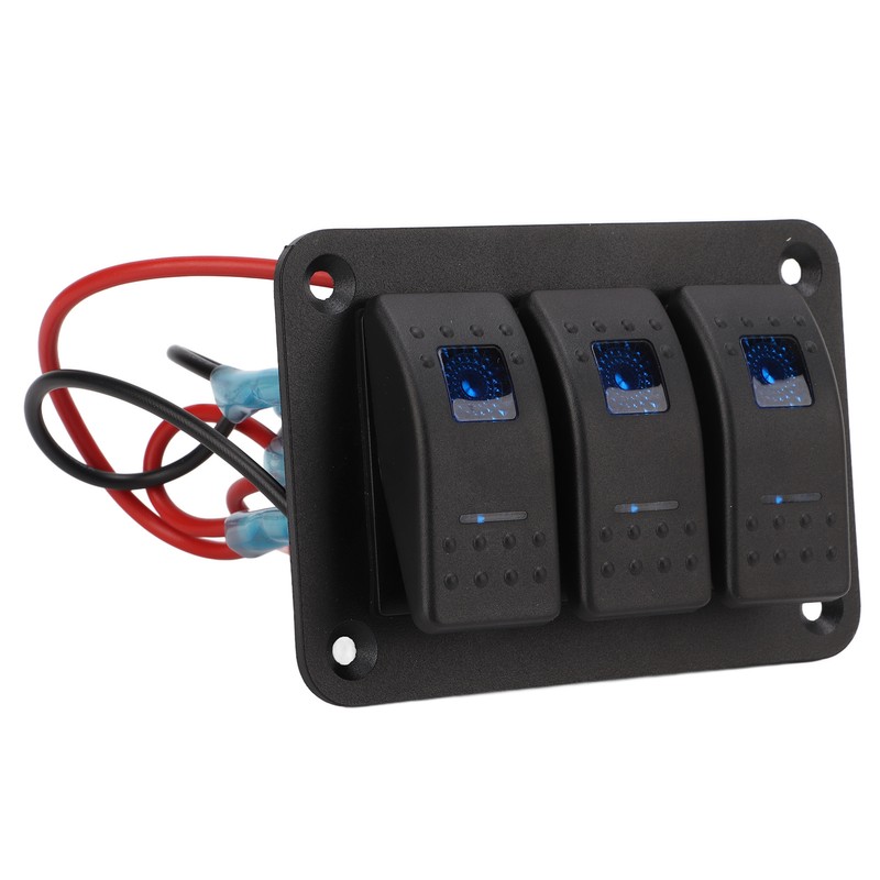 3 Gang Rocker Switch Overcurrent Protection LED Blue Backlit IP65